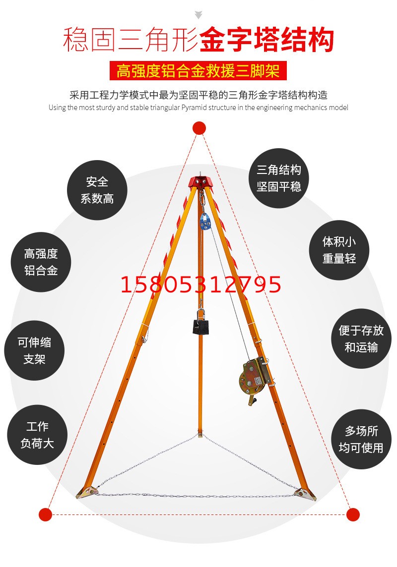 消防多功能三腳架  錦程安全消防救生支架  JC-JY有限空間作業(yè)三腳架示例圖1